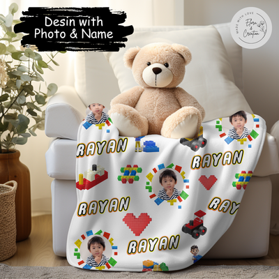 Custom Name Blocks Theme Blanket for Boy - Building Blocks Soft Blanket