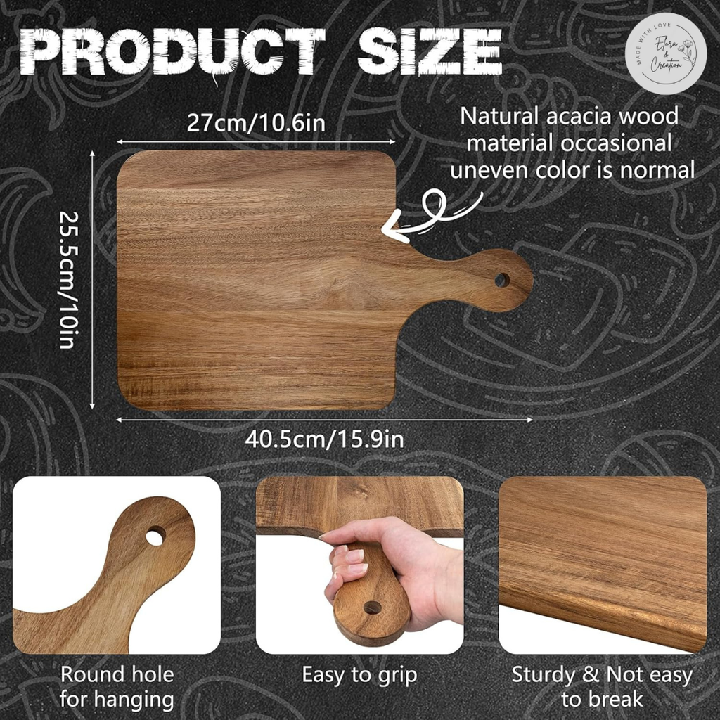 Custom Engraved Acacia Wooden Cutting Board with a Handle - Charcuterie Board with a Handle