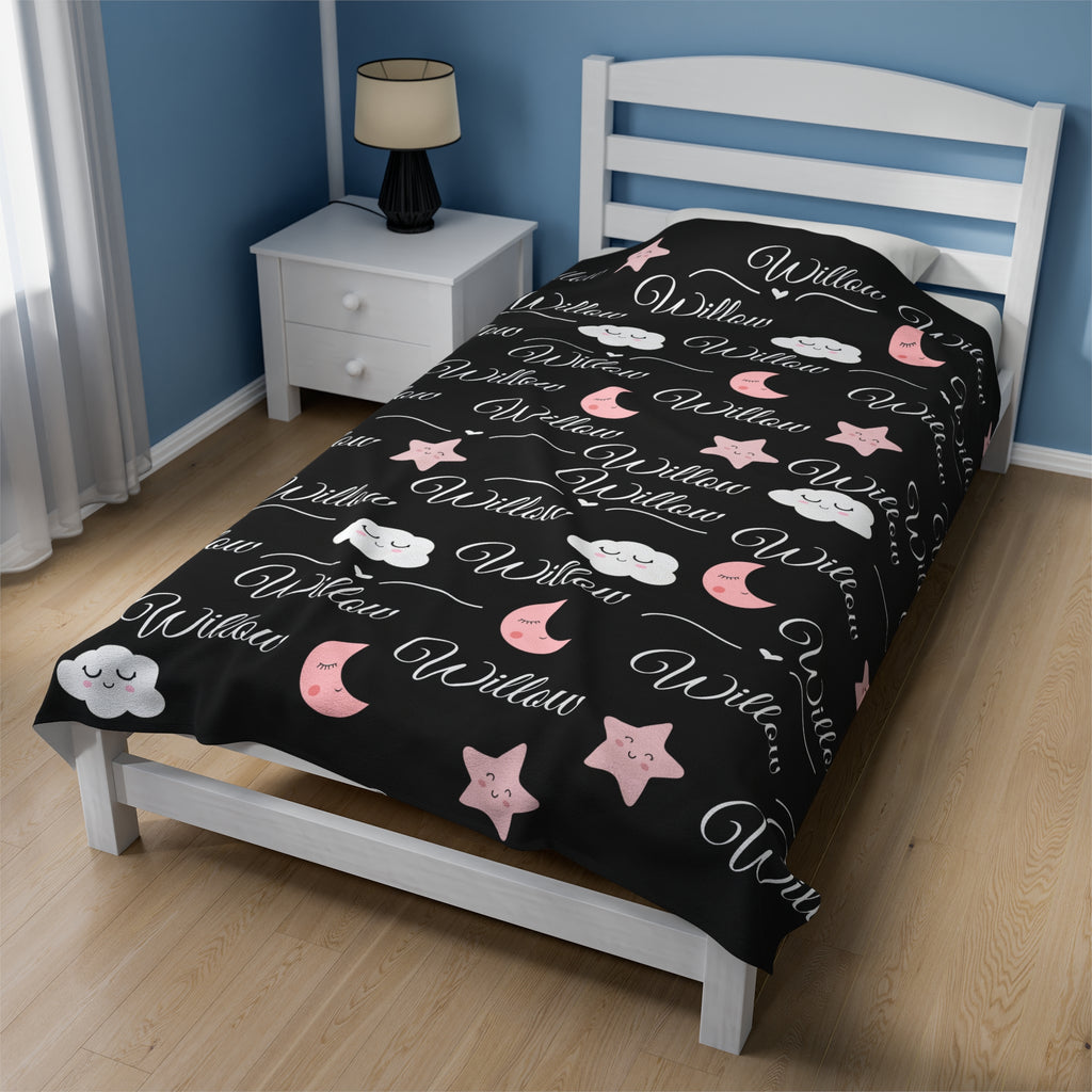 Girls Name Blanket with Cloud, Moon & Stars