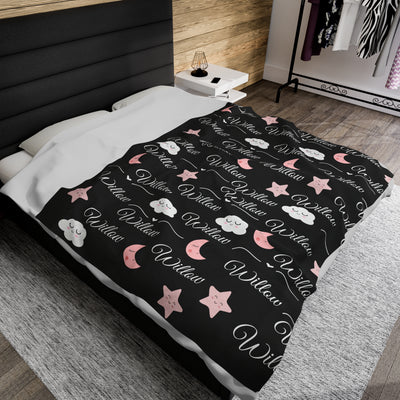 Girls Name Blanket with Cloud, Moon & Stars