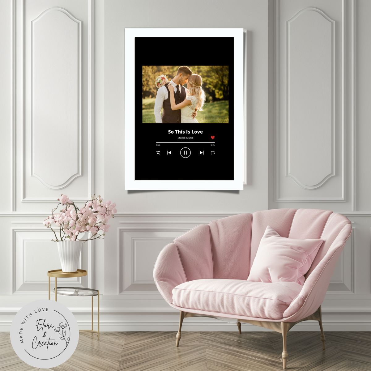 Customizable Couple Potrait Spotify Theme Wall Art with Picture, Music & Message