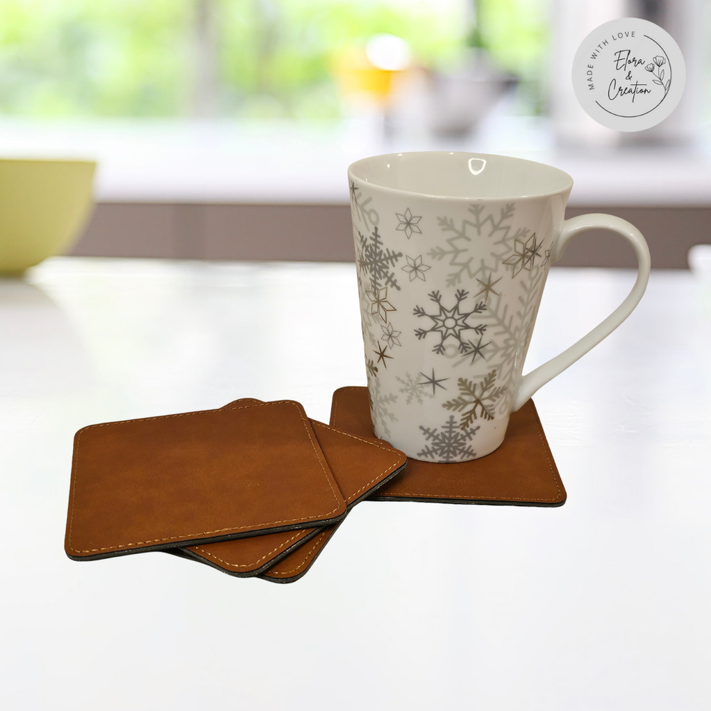 Custom Engravable Leather Coaster | Personalized Drink Coaster Set