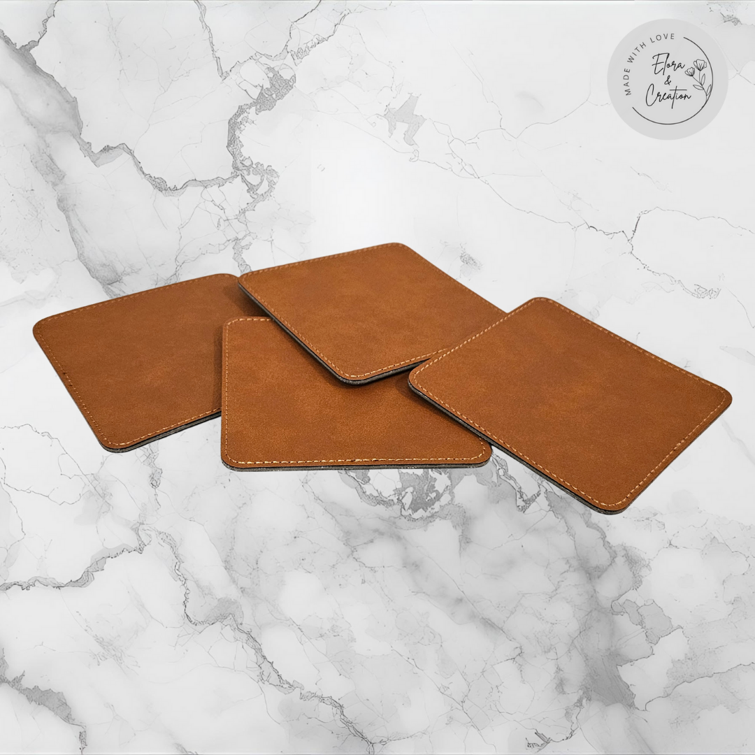 Custom Engravable Leather Coaster | Personalized Drink Coaster Set