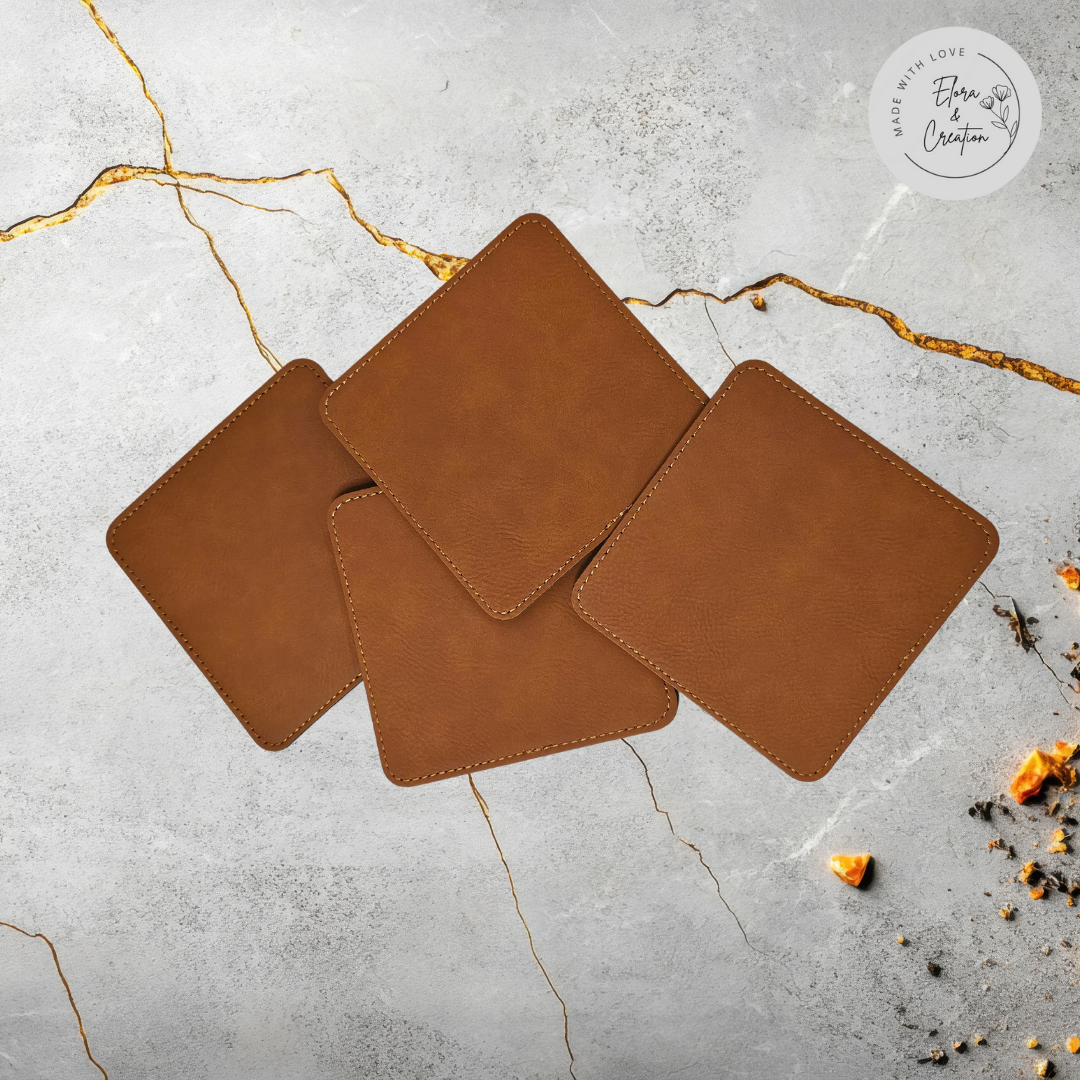 Custom Engravable Leather Coaster | Personalized Drink Coaster Set
