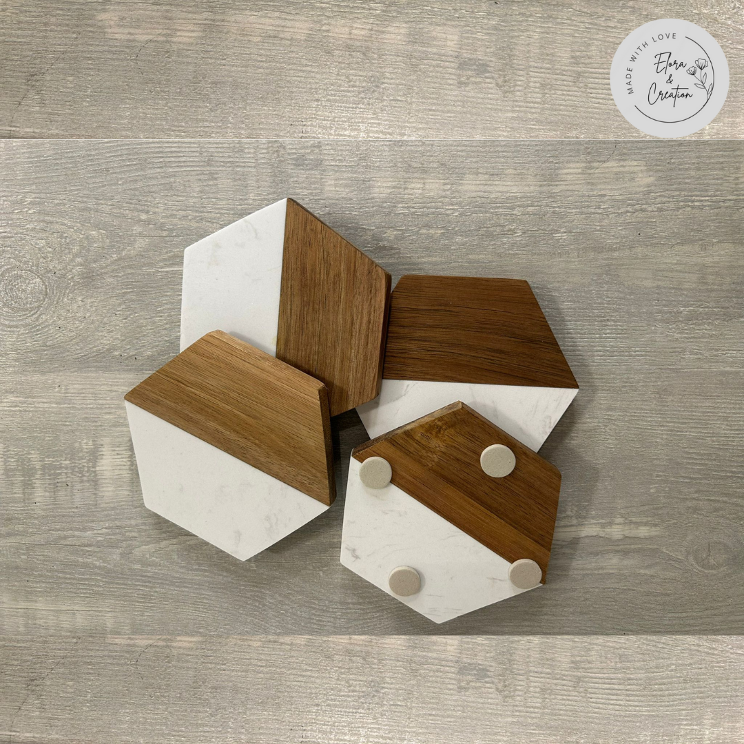 Custom Marble Wooden Coasters - Engraved Coasters
