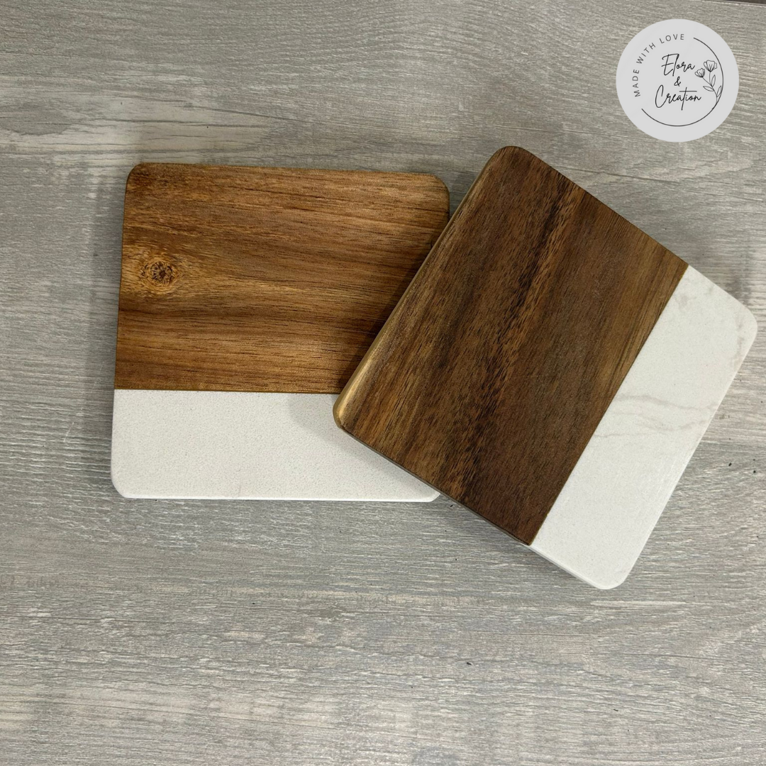 Custom Marble Wooden Coasters - Engraved Coasters
